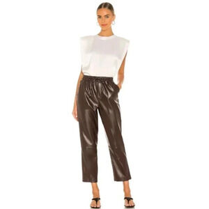 NWT L'Academie The Naya Faux Vegan Leather Chocolate Brown Elastic Pants XS